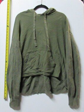 Women's L/G Olive Green Hoodie Gray Knit Sleeve Panels Kangaroo Pocket Casual